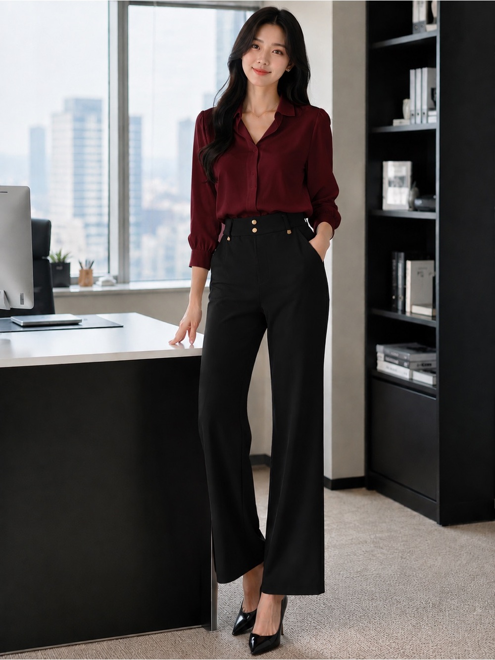 Stretchy High-Waisted Black straight leg Pants